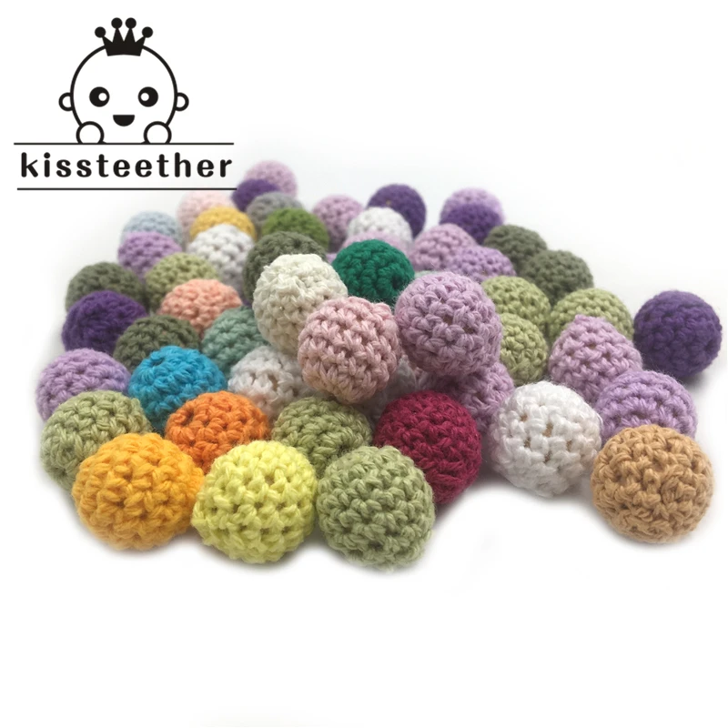 Wooden Teether 20mm/10pc Elegant Crochet Bead Available For Choose Knitted Cotton Thread DIY Jewellery Making,Crochet Ball Beads