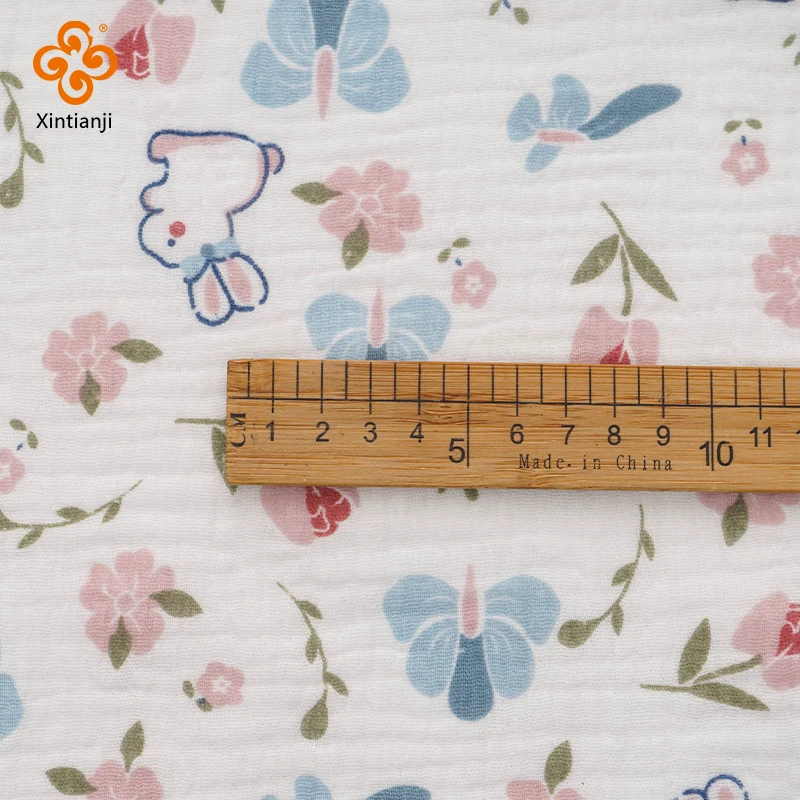 1/3/5 Meters Cotton Gauze Fabric Double-Layer Soft Cute Rabbit pattern Making Blanket Quilting Children Cloth Pajamas DIY Sewing