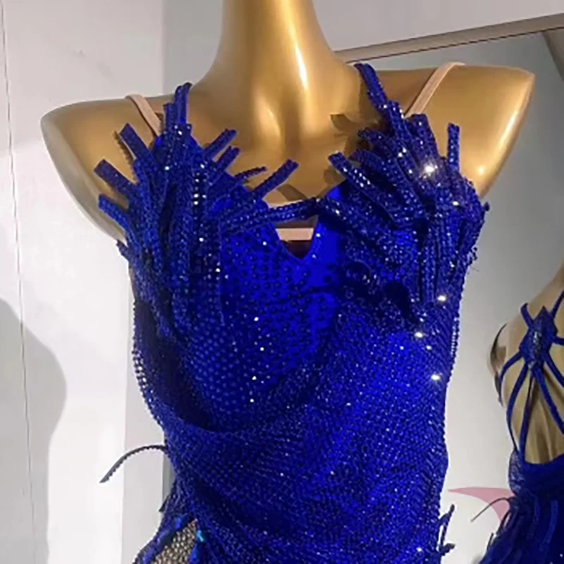 Latin dance Dress High end Customized Super Flash Diamond Handmade Split Tassel Chacha Tango Women's Stage Professional Clothing