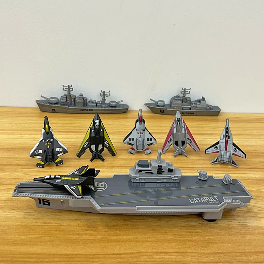 Warship Launcher (Capable of Launching Aircraft) Carrying 6 Fighter Jet Cruiser Models, CHILDREN'S Toy Boy, Holiday Gift