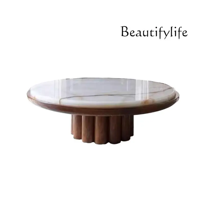 

Cream Wind Natural Marble Solid Wood Coffee Table Premium Villa Modern Italian Minimalist Coffee Table Table