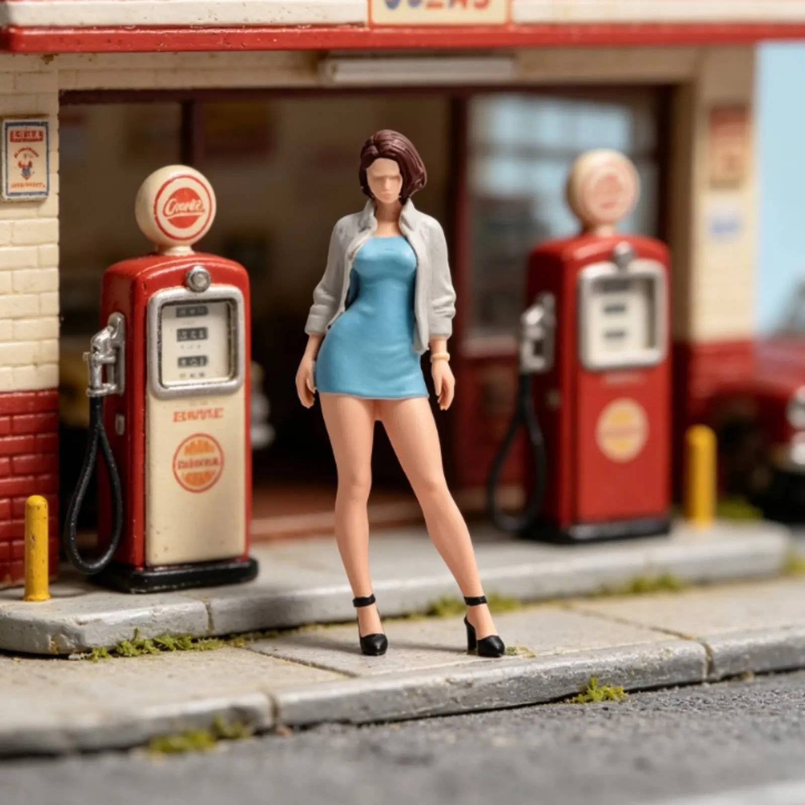 Blue Dress Mini Figure Detailed 1/64 Scale Female Figurine Resin Female Figure Collectible for Hobbyists, Display Shelf