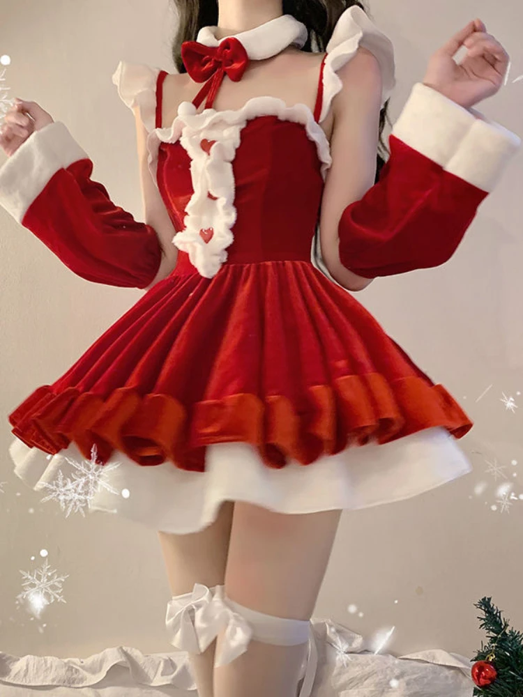 Abito da sera per donna di natale costumi Cosplay di babbo natale gonna corta bianca rossa abbigliamento divertente elegante abbigliamento da gioco