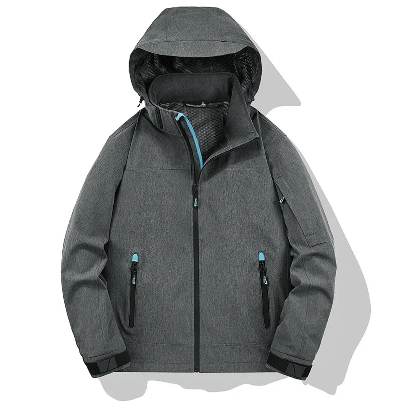 Autumn Men Cargo Jacket Contrast Color Long Sleeve Male Hooded Coat Waterproof Windproof Outdoor Sport Man Outerwear