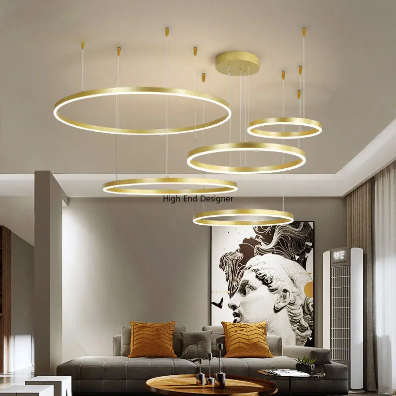 

Modern 5 Ring Led Chandelier Dimmable Gold Black Brown for Bedroom Living Room Pendant Lamps Lighting Suspension Design Fixtures