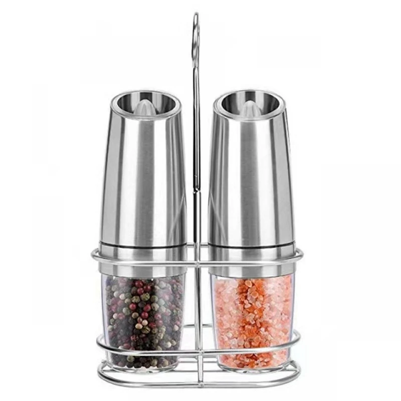 2PCS Salt And Pepper Grinder Electric Gravity Grinder Bracket Automatic Mill Set With Adjustable Coarseness LED Light