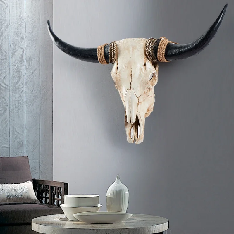 Lucky retro bull head wall hanging creative bar hotel wall decoration pendant simulation animal head resin handicraft
