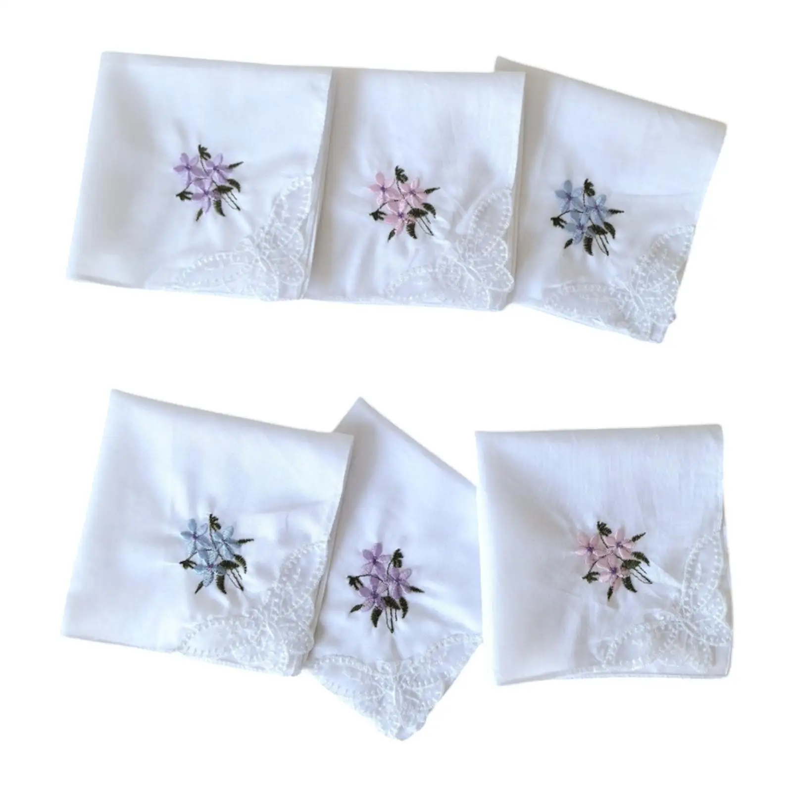 6 Pieces Women Cotton Handkerchiefs Soft White Ladies Floral Lace Embroidered Handkerchiefs for Wedding Party