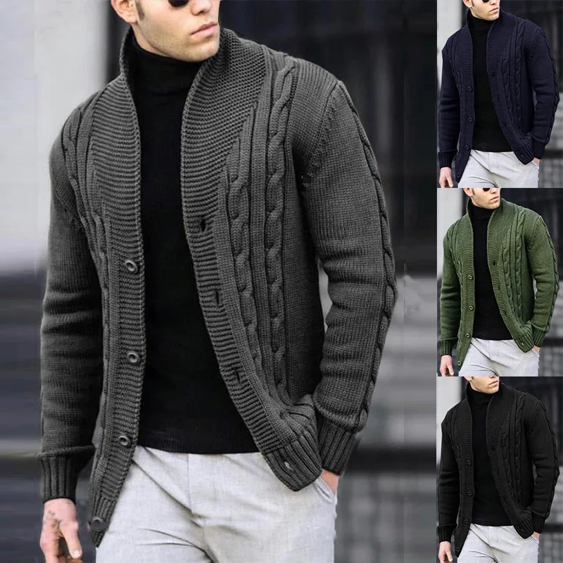 Men's Chunky Knit Cardigan Sweater, Thick Warm Cable Knit Cardigans for Men, Spring Summer Casual Knitwear