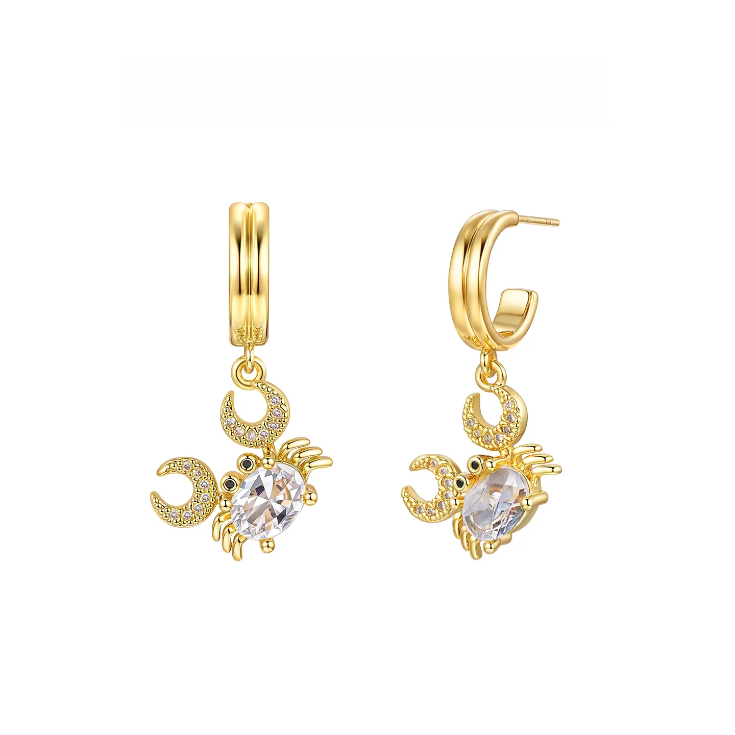 golden-crab-zodiac-sign-earrings-fashionable-jewelry-personality-stylish-roundmoon-holiday-series-alloy-plated-silver
