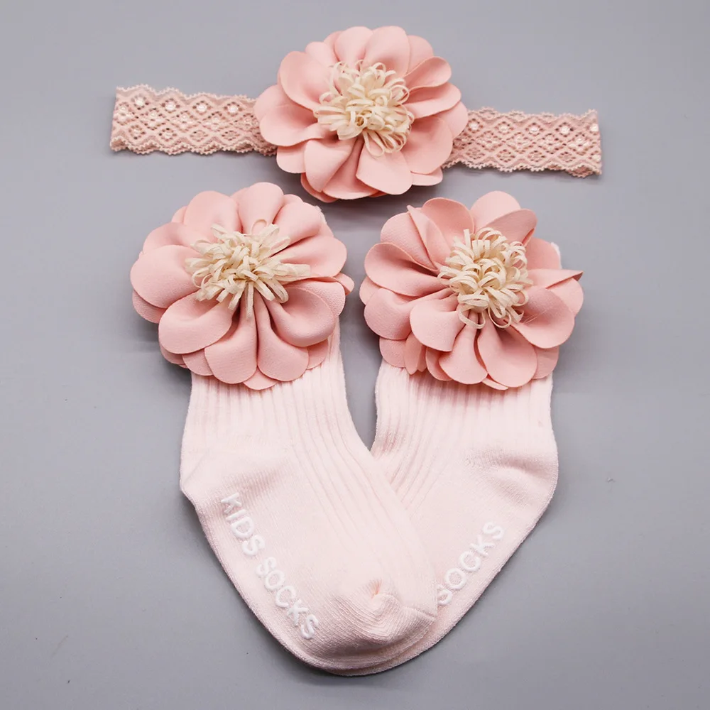 

Ins Flower Kids Summer Cotton Girls' Princess Floor Socks 0-3 Years Old Baby Socks Hair Band Set Non-slip Breathable Short Socks