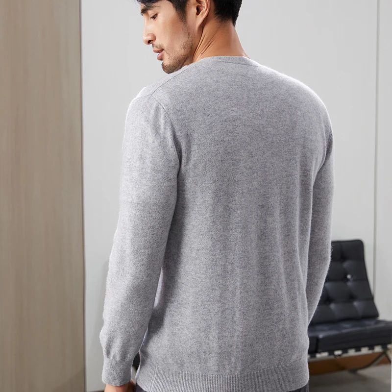 2023 Men's Spring And Autumn New Pure Wool Cardigan Cashmere Knitted Sweater Loose Coat V-Neck Top Business Casual Jacket