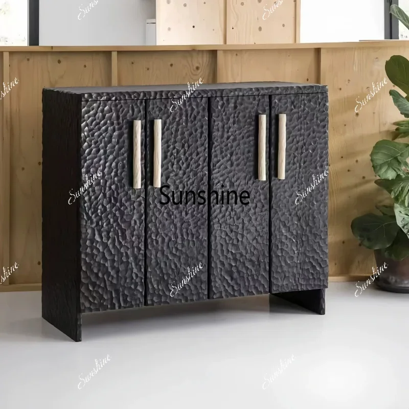 YFrench vintage solid wood sideboard with black design creative home foyer hammer pattern carving