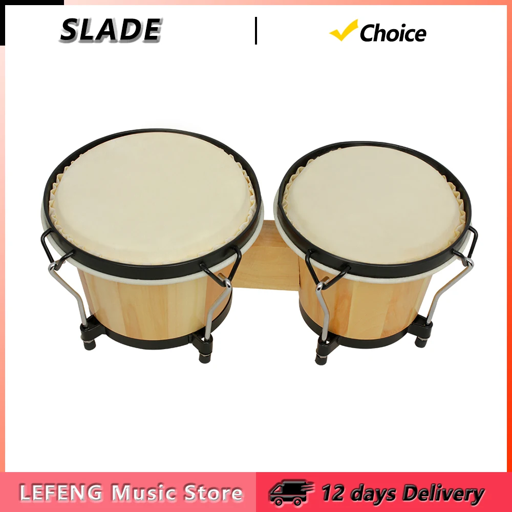 

SLADE Bongo Drum Wooden Double Drum Siamese Bongo Drum with Wrench African Jazz Style Percussion Musical Instrument
