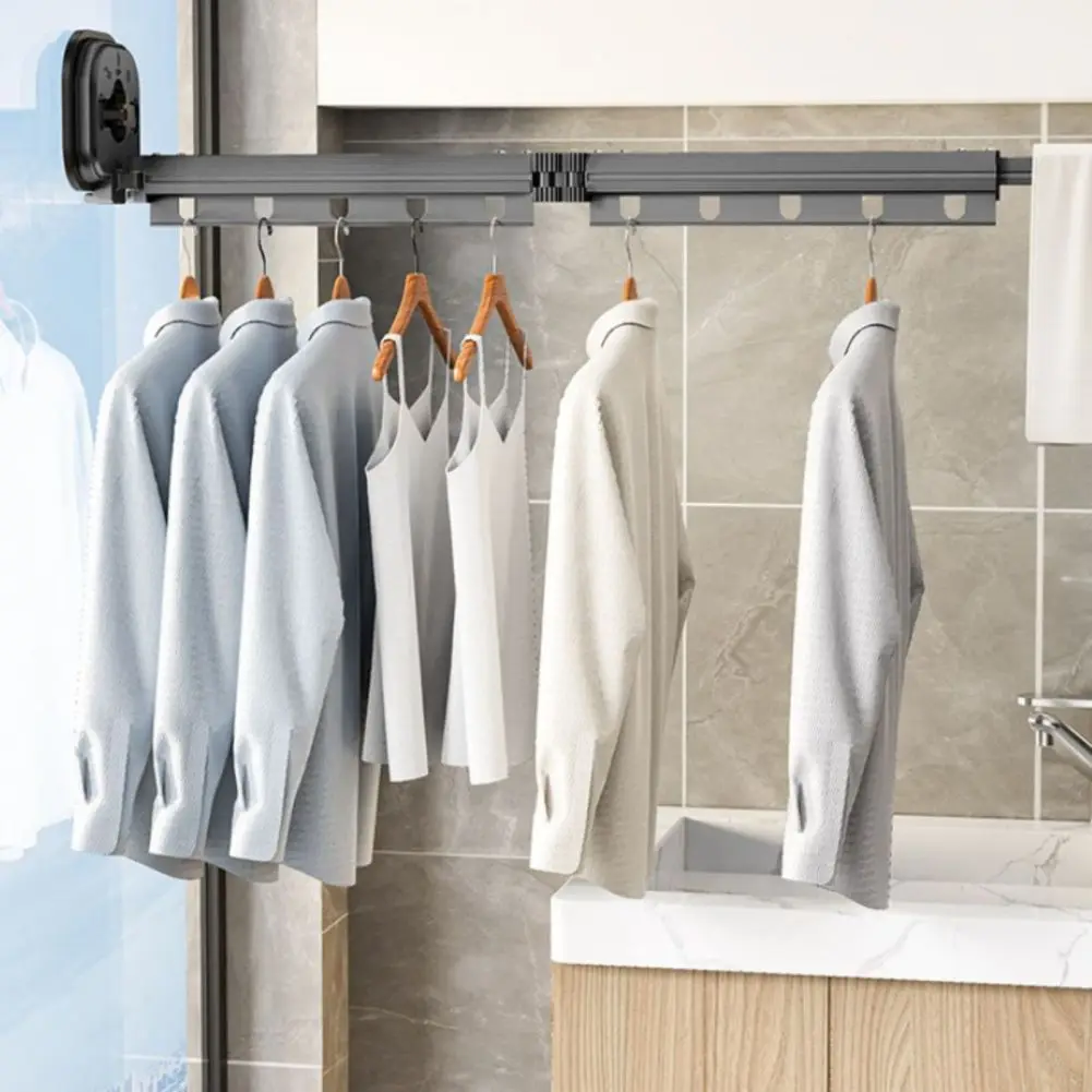 Retractable Laundry Wall Drying Rack Aluminum Alloy Suction Cup Type Clothes Drying Rack Balcony Laundry Room Wardrobe Bathroom