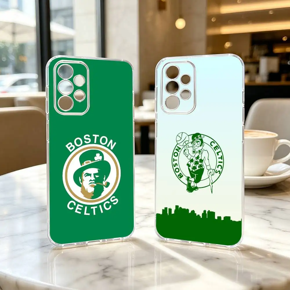 Funda de Teléfono con Diseño de los Boston Celtics para Samsung S25, S24, S21, S22, S23, S30, Ultra, S20, Plus, Fe, Transparente