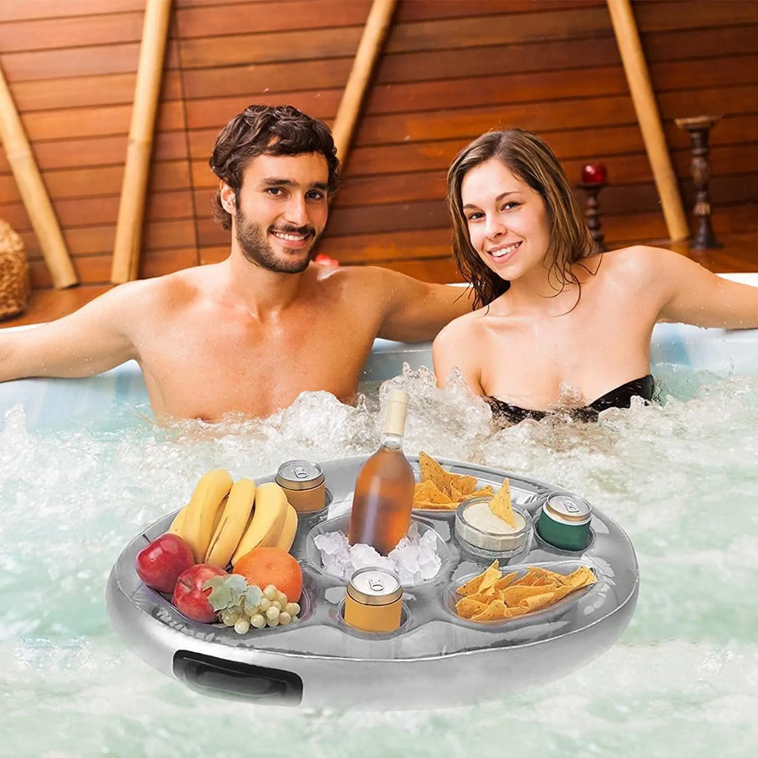 1PVC Inflatable Beverage Holder Cup Holder Porous Cup Cushion Fruit Red Wine Mobile Phone Water Inflatable Ice Bed Swimming Pool
