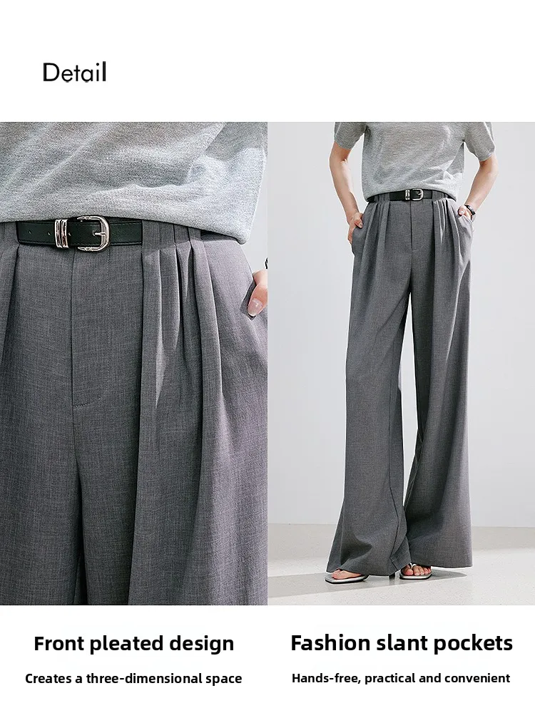 ay Pantaloni a gamba larga Pantaloni casual Pantaloni larghi da donna Estate 2025 Faion Pantaloni lunghi comodi Coreano a vita alta Polye...