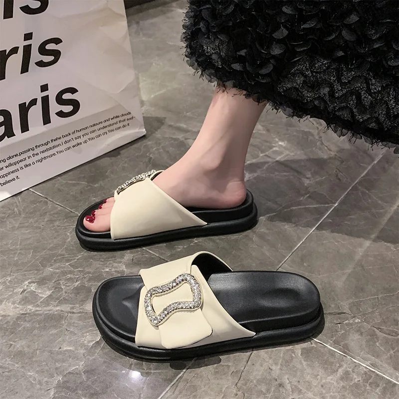 Zapatillas de verano con purpurina para mujer, chanclas de goma con plataforma baja, planas, Estilo Hawaiano, romanas, 2024