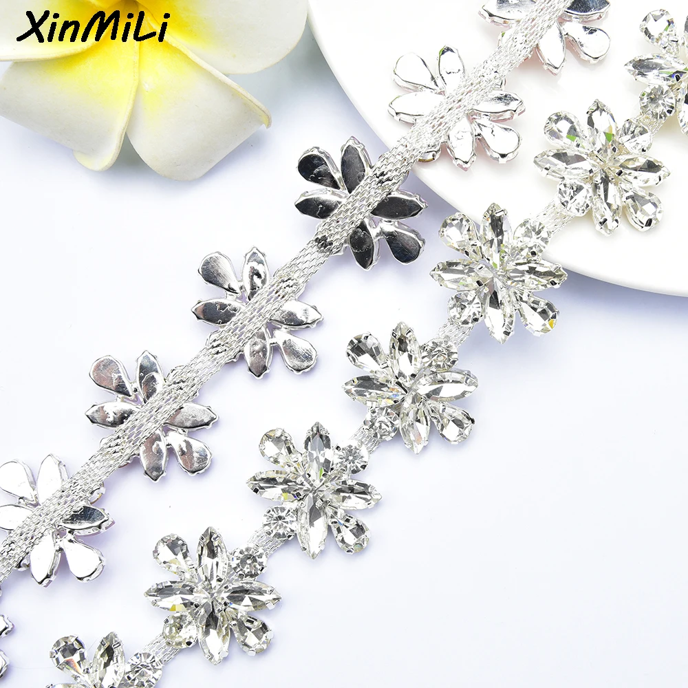 Welding Glass Horse Eye Crystal Chain Dress Decoration Rhinestone Applique Flower Trim Sew on Garment Shoes Jewelry Accessories