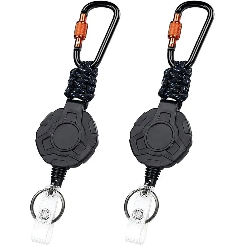 A69Z Retractable Keychain Badge Reel(2 Pack) Heavy Duty With Screw-Lock Carabiner