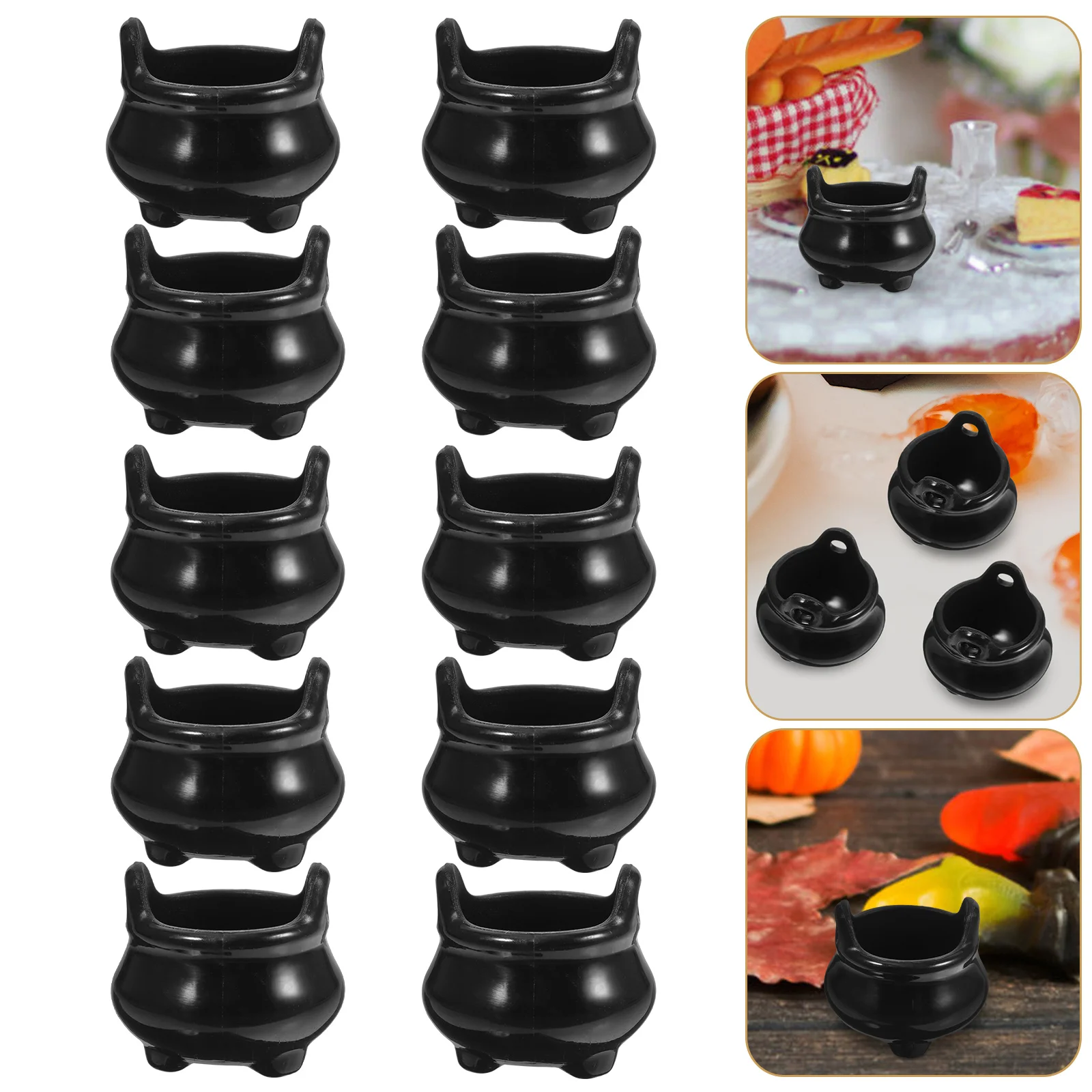 10 Pcs Kettle Mini Cauldron Plastic Decorate Toy Witch Halloween Miniatures Bulk For Crafts Micro Scene Pots