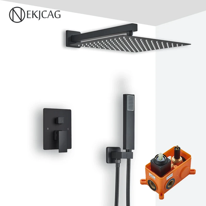Матовый черный настенный скрытый смеситель для ванной комнаты, Душевая система «Водопад», Душевая система, набор для ванной комнаты Матовый черный настенный скрытый смеситель для ванной комнаты, Душевая система «Водопад», Душевая система, набор для ванной комнаты