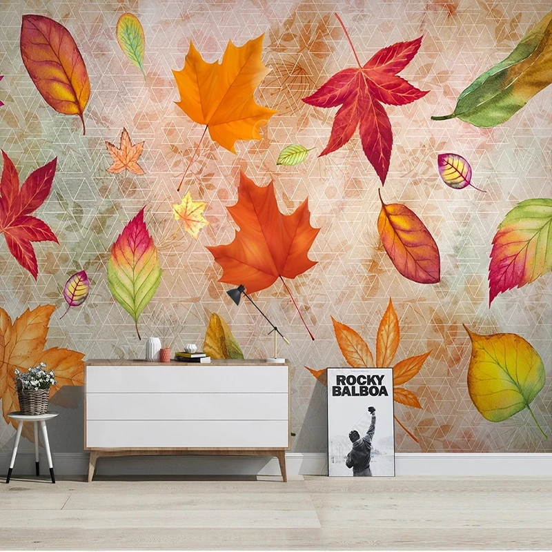 Custom 3D Mural Wall Art Nordic Hand Painted Plant Leaf Geometry Bedroom Restaurant Living Room TV Decoration Photo Wallpaper