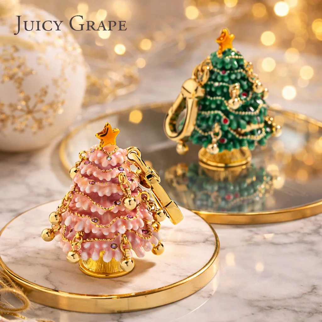 

Juicy Grape Christmas Tree Enamel Pendant Necklace for Women Vintage Cute Charms Multi-functional Keychain Purse Bag Charm