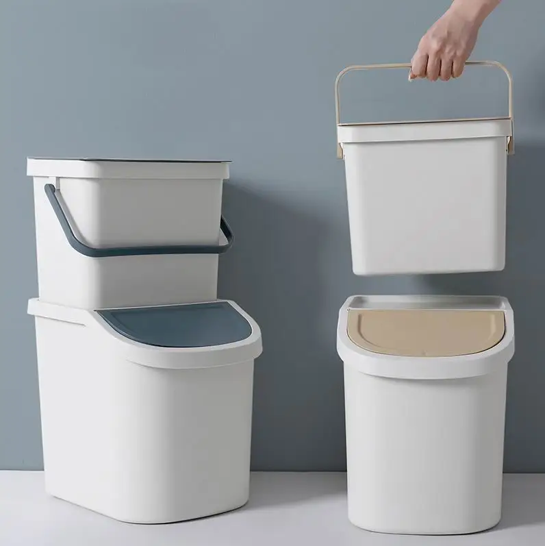 

Classified Plastic Trash Can with Lid Two Trash Bin Stackable with Handle Bathroom Sorting Bins in the Kitchen