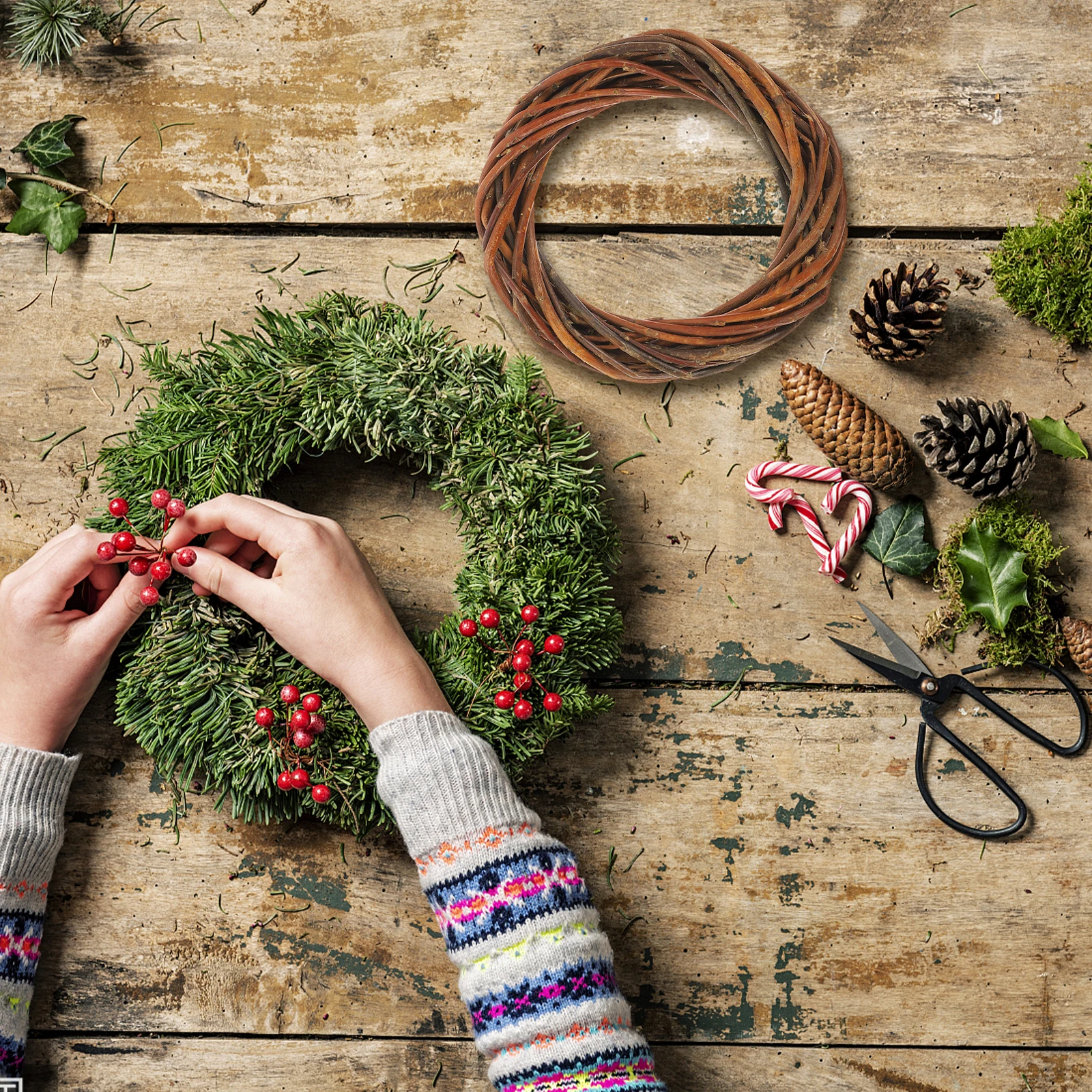 

DIY Wreath Frame Made of Natural Wicker for Christmas Wedding Home Decor Craft Projects Handmade Floral Garland Ring Wreath