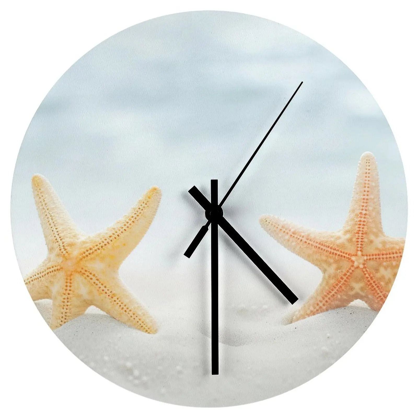 

Bedroom Wall Clock Beach Starfish Sea star Clocks 12 inch Mute Wood Round Patterned Rotating Display Modern