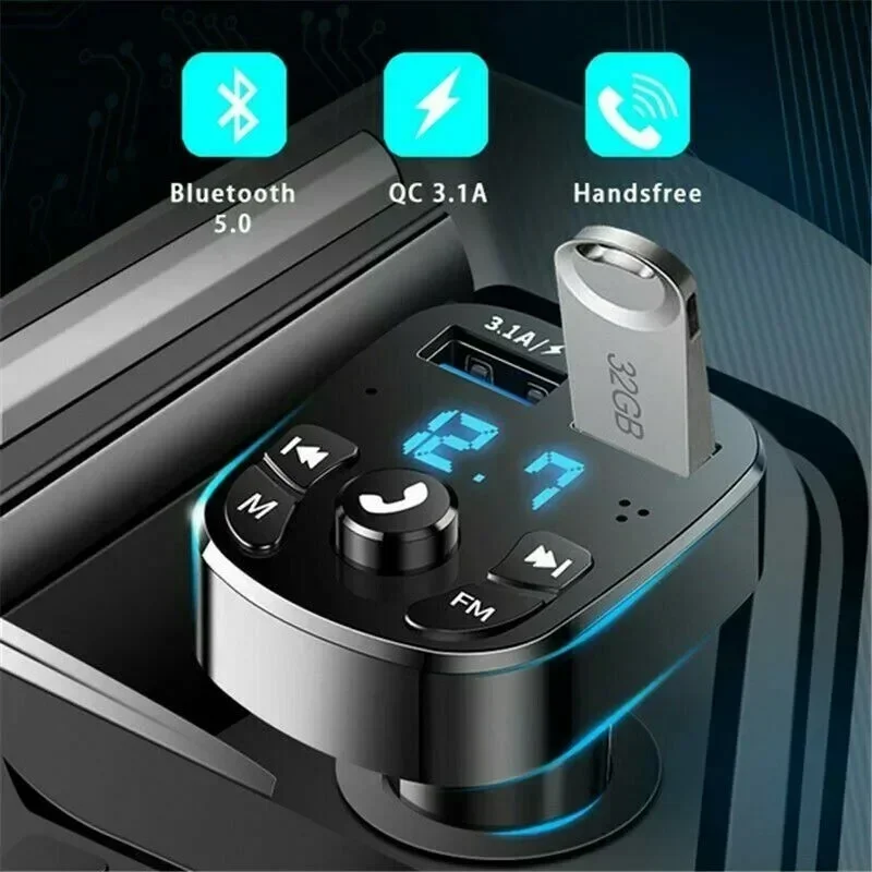 New Bluetooth 5.0 FM Car Transmitter – Wireless Hands-Free Audio & Dual USB Quick Charger