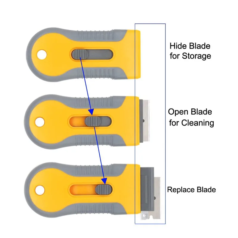 Car Window Glass Film Tool Clean Razor Scraper Ceramic Razor Plastic Blade Vinyl Wrap Glue Squeegee Remover Cleaner Yellow Blue