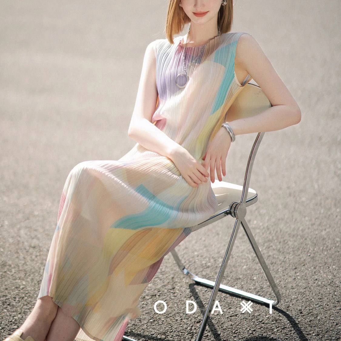 

Space skirt includes one person style printed embossed unique relaxed and lazy 2025 new printed pleated dress