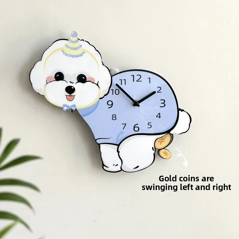 Cute Little Bear Swinging Clock, Little Dog Silent Decoration, Creative Clock, Home Living Room Cartoon Wall-mounted Clock