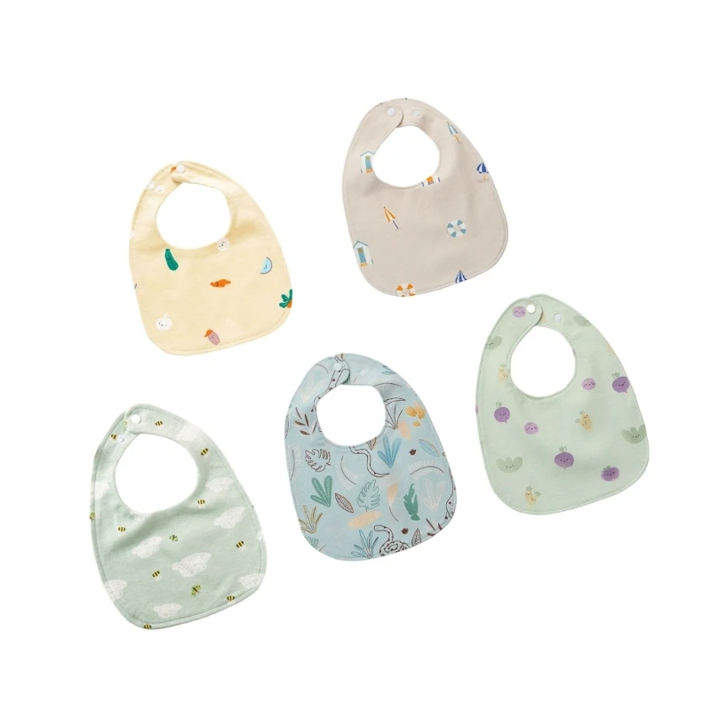 5xBaby Ushaped Cotton Bib, Newborns Waterproof Spitting Milk Mouth Wipe Towel Soft Adjust Teething Bib Burp Cloth