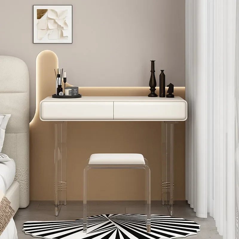Solid wood paint cream style desk, light luxury modern acrylic suspension desk