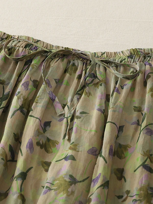 Jupe mi-longue trapèze taille haute en lin imprimé Floral pour femmes, jupe d'été Vintage artistique f-longue avec jupe longue intérieure
