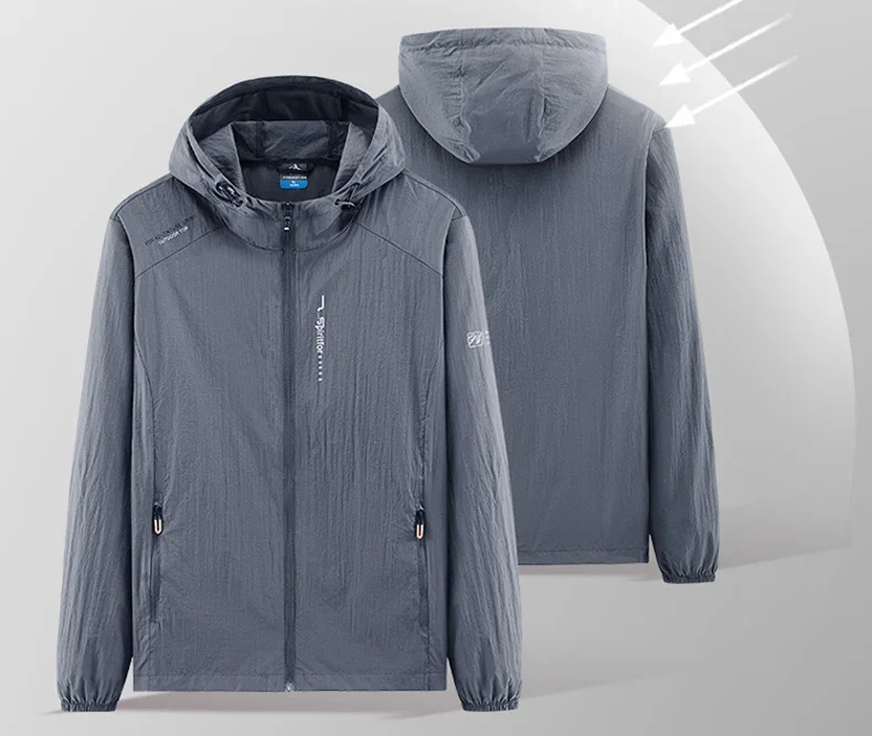 UPF50+ Summer Outdoor Quick Dry Sun-Protective Thin Jacket Men Hiking Fishing Cycling Hooded Gym Sport Ultra Light Windbreaker 148 S3e8f6194c20b459e8261e00424c43920u