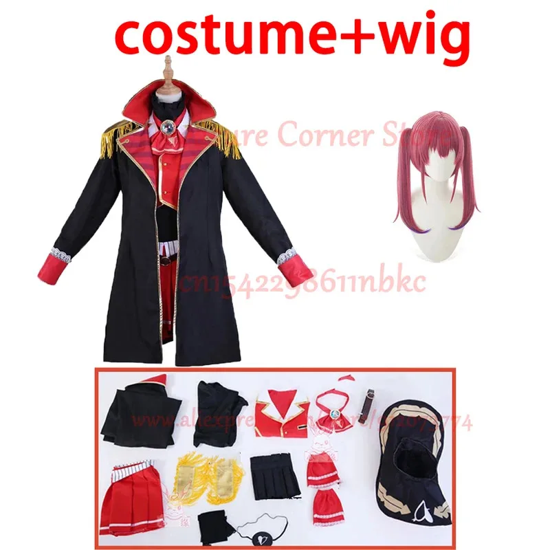 أزياء أنيمي VTuber Hololive Houshou للكابتن البحري مجموعة كاملة من أزياء الزي الرسمي أحذية شعر مستعار أزياء تنكرية للنساء