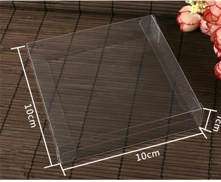 50Pcs/lot Plastic Clear PVC Candy Boxes for Packing Gifts and Display Goods for Showing 10*10*1cm Souvenirs Packing Decoration