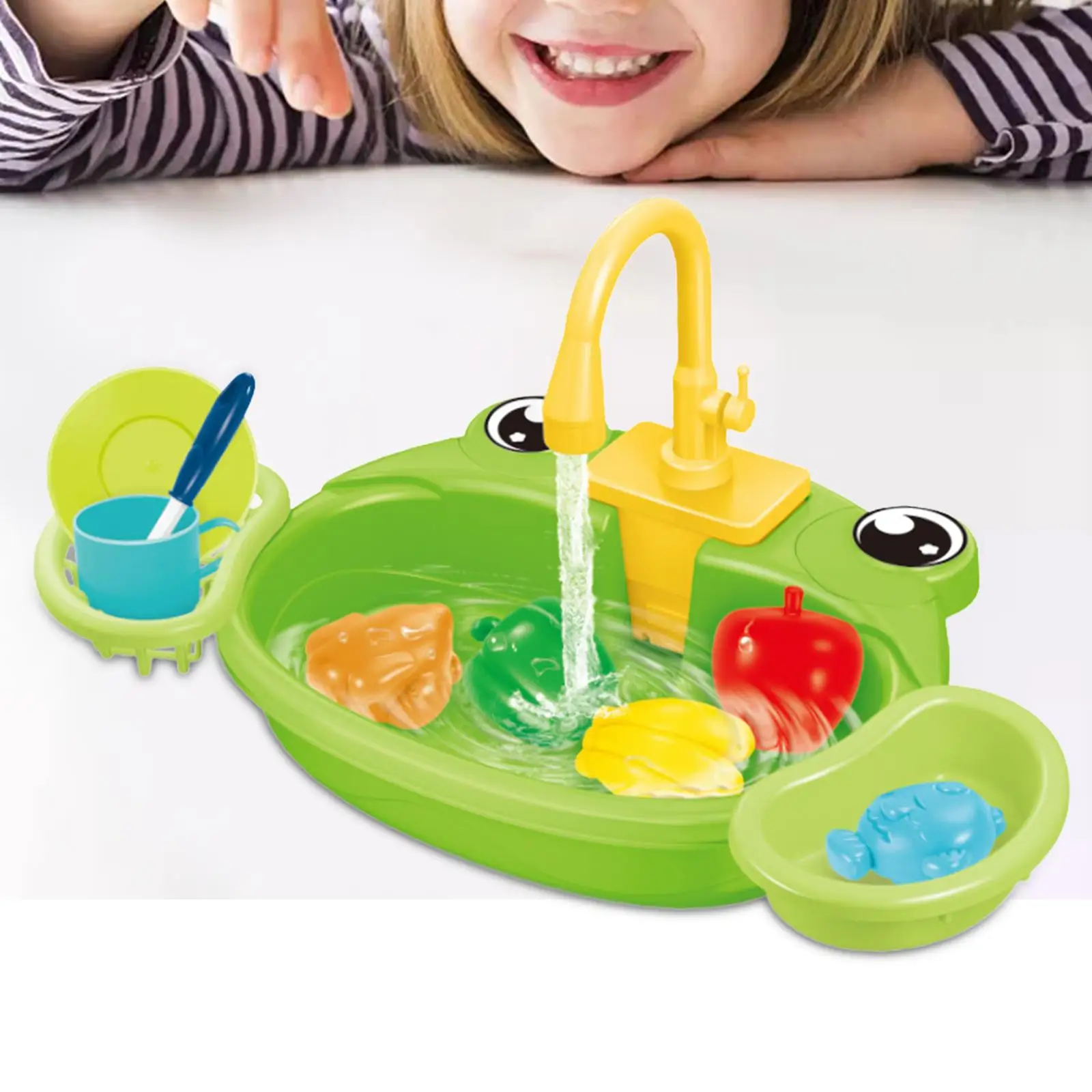 Ensemble de jeu de cuisine pour enfants, eau courante avec système de Cycle d'eau automatique, évier de cuisine, jouets de dessin animé