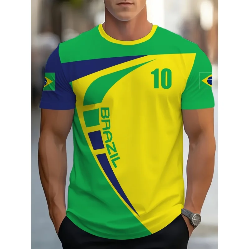 Brazilian Football Pattern T-Shirt For Men Brazil Sports Jerseys 3D Printed Tees Casual Short Sleeve O-Neck Tops Street T Shirts