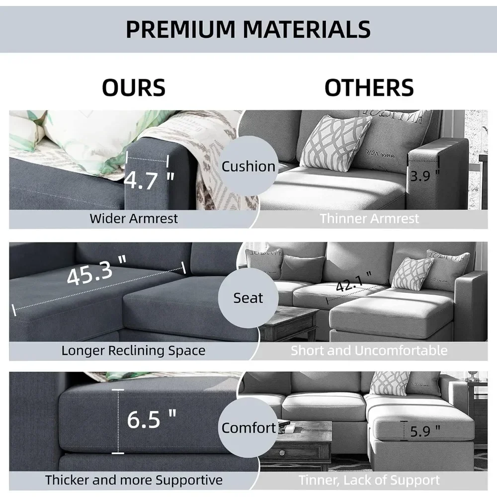 XMSJ Sofa multifungsi, Sofa bahan Linen Modern bentuk L, bagian Sofa 3 kursi dapat dibalik untuk ruang tamu