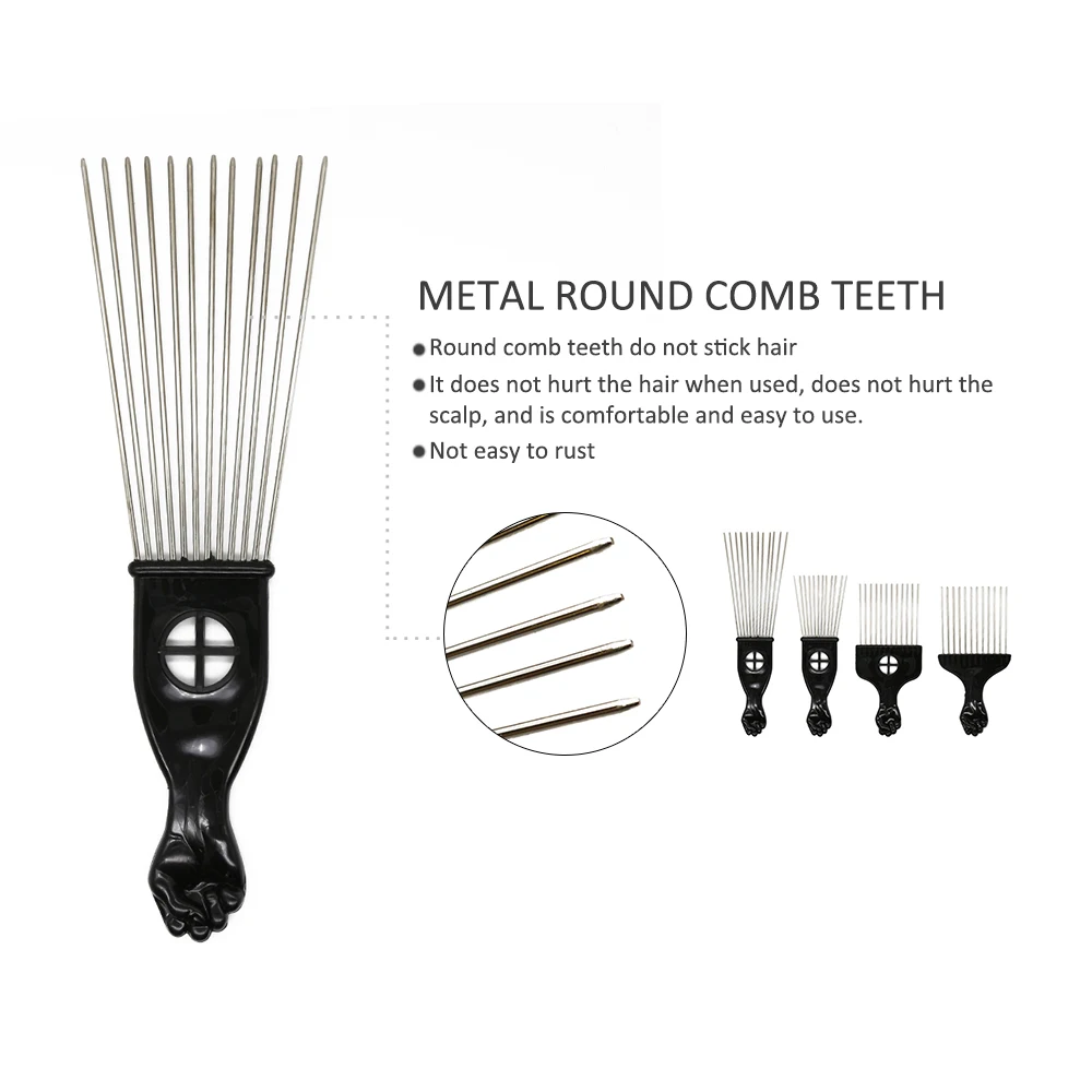 1 Piece Afro Fork Comb Stainless Steel Wide Teeth Hairdressing Brush Metal Pins Pick Hair Styling Tools Insert Curly Hair Comb