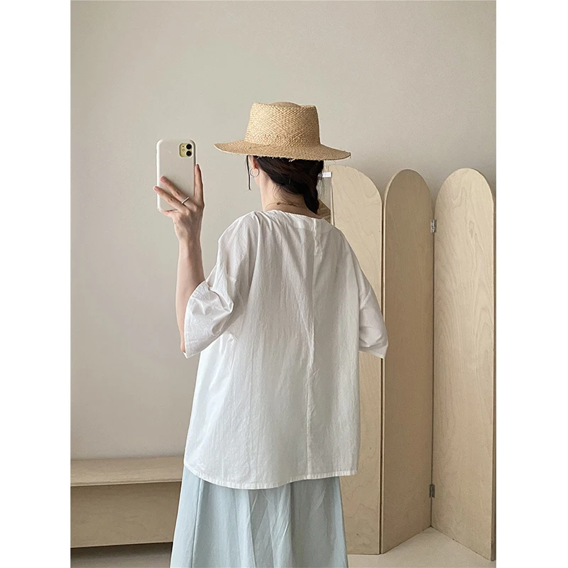 Stereoscopic Crochet Flower Short Sleeve T-shirt 2026 Summer New Fresh O-neck Pullover Casual Loose Good-looking White Tops