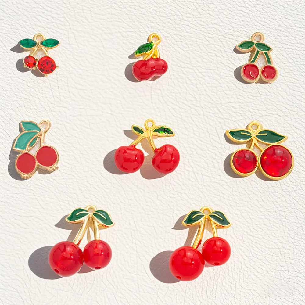 سبيكة النفط يقطر الكرز قلادة ثلاثية الأبعاد الفاكهة مجوهرات الإكسسوار قلادة DIY بها بنفسك الكرز مجوهرات الإكسسوار