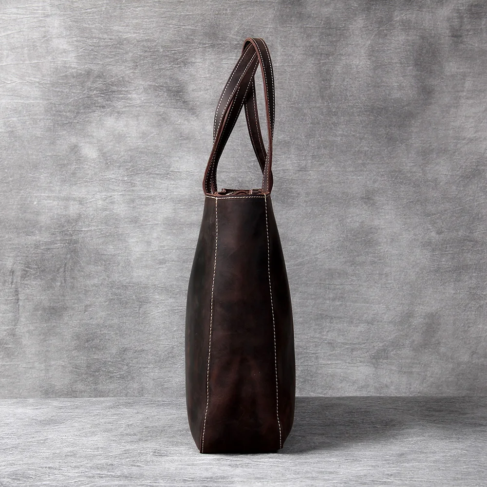 S.WORKER Vollnarbenleder Vintage Schultertasche Große Kapazität Echtleder Laptop-Einkaufstaschen für Frauen – Detail 8