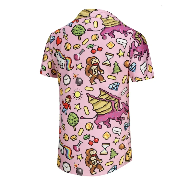 Men's Pink Cartoon Animal Short Sleeve Shirt Summer Comfortable Wear Beach Entertainment 3D Digital Printed